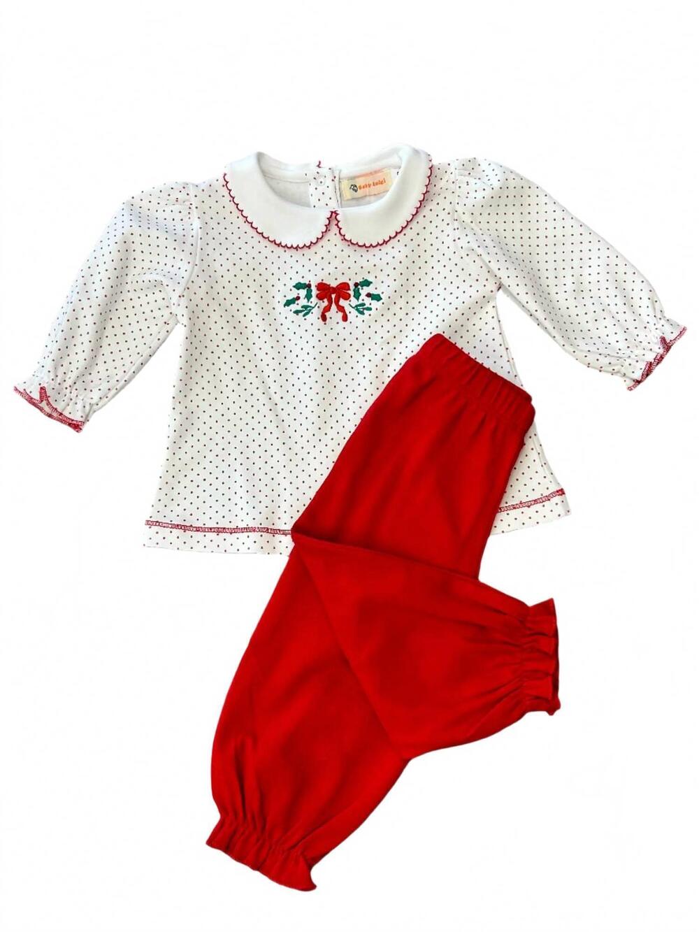 NEW LUIGI KIDS kid's holly bow dot bloomer set in white/red